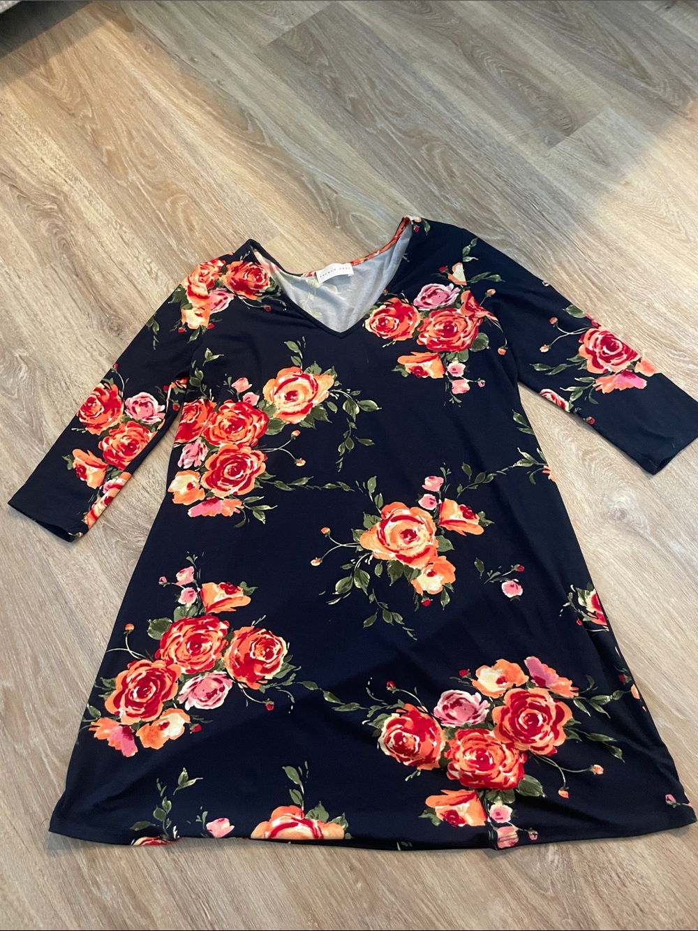 French Grey Black Floral V-Neck Dress